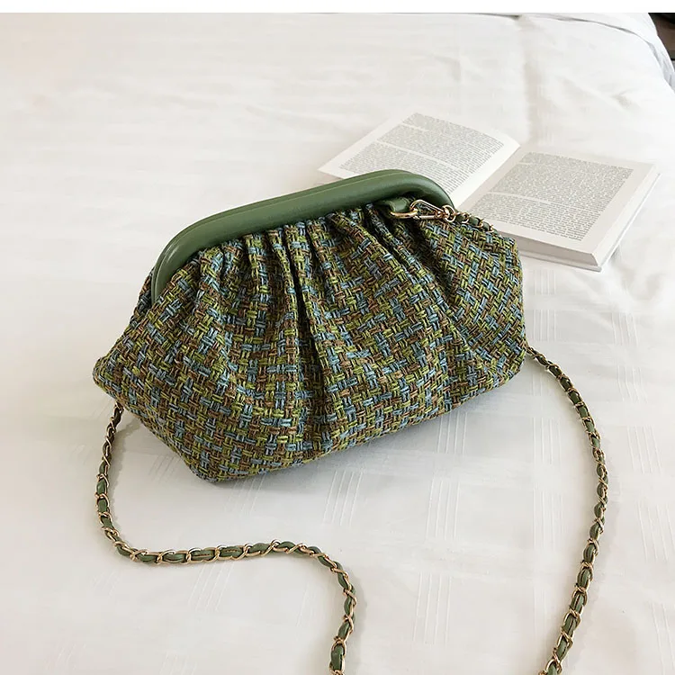 Новые женские пельменты пакет простой Твердый модный тренд дикая индивидуальность цепь сумка-мессенджер шикарный клатч и кошелек - Цвет: green