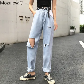 

BornSra Women Skinny Pants Blue Jeans Female Trousers Pencil Jeans 2020 New Sexy High Waist Tassel Ripped Holes Denim Pants