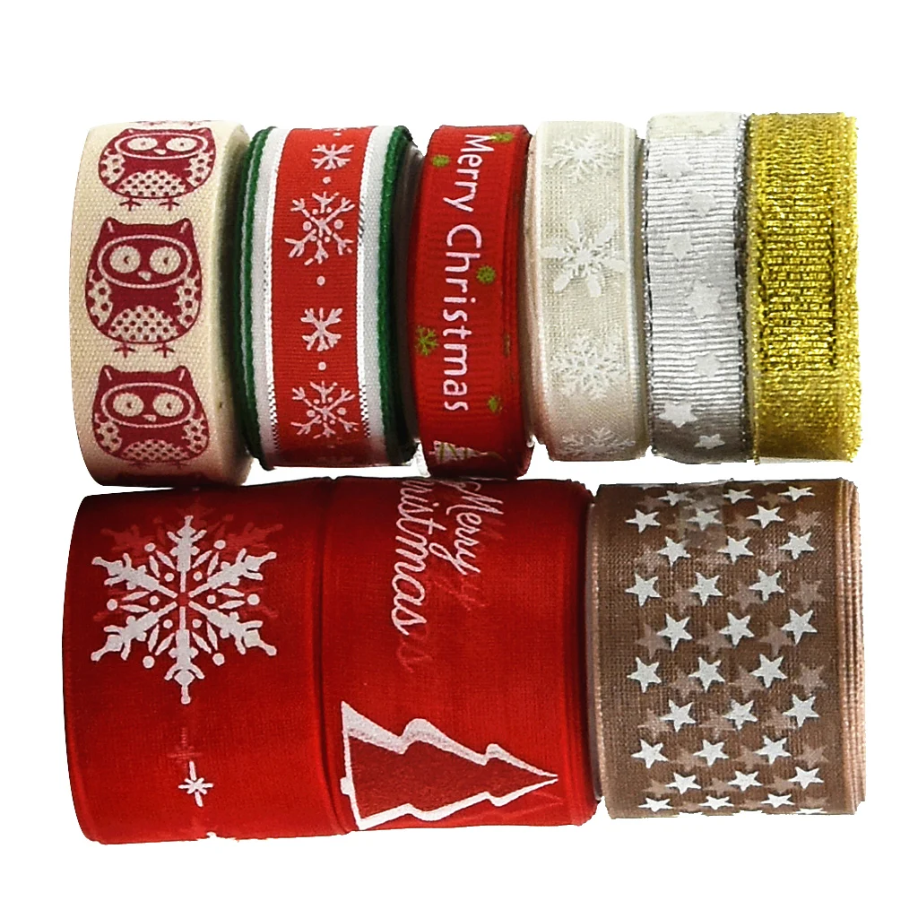 9Pcs Mixed Christmas Ribbons - Wired Satin Ribbons for Craft Projects, DIY, Decoration, Gift Wrap, 2 Yards/Roll 