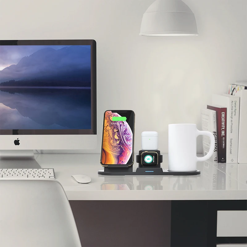 Fast Qi Wireless Charger for iPhone Samsung with Intelligent Thermostat Warmer Mup Charging Dock For Apple Watch 4 3 2 1 Airpods