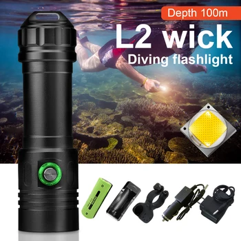

powerful diving flashlight 100m Underwater Professional diving torch portable strong waterproof Rechargeable Xm L2 Hand Lamp
