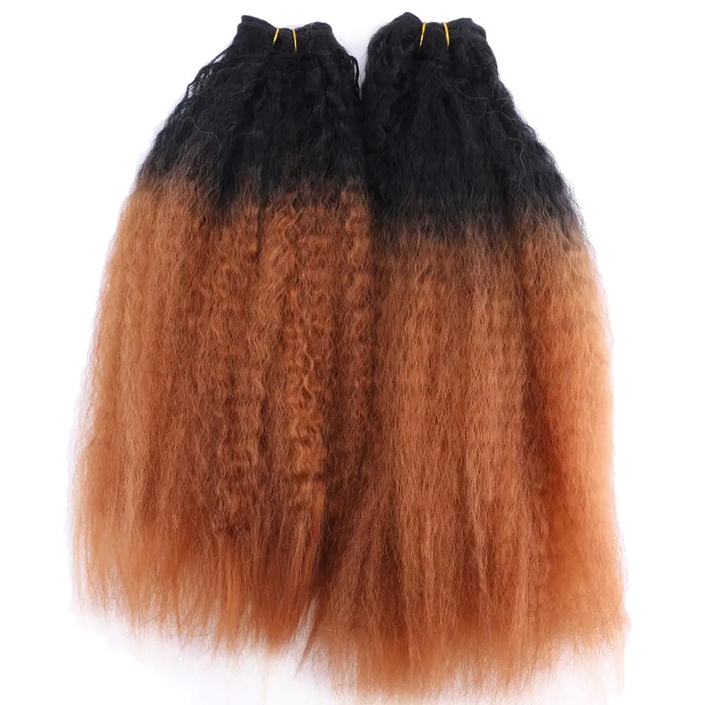 2 шт./лот, черные и золотистые пряди для волос с эффектом омбре, 16-20 дюймов, 70 г, один кусок, кудрявые прямые волосы для наращивания, синтетическое плетение