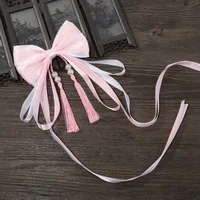 Pink Модный китайский стиль синий и белый фарфор лента бант Древний китайский костюм ханфу древний стиль детская Шпилька зажим - Цвет: Pink