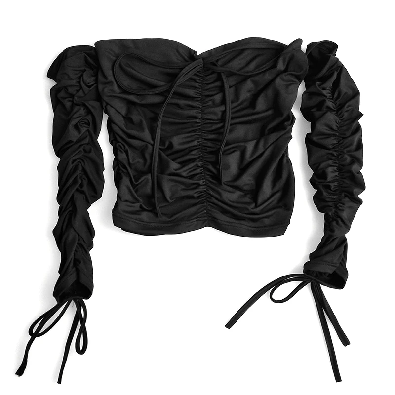 Women Gather T-Shirts Sexy Club Fashion Female T-Shirt Long Sleeve Off Shoulder Solid Color Tshirt Basic Tees