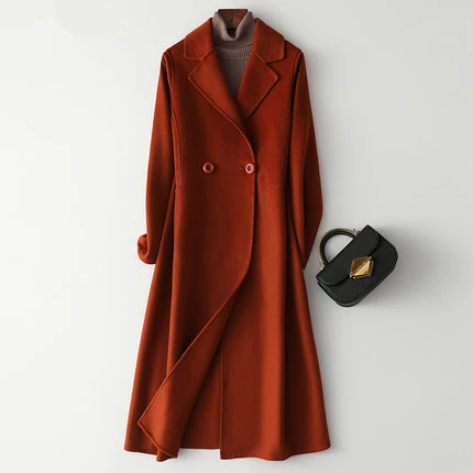 Caramel colour Осеннее длинное шерстяное пальто, женское модное двубортное тонкое двубортное шерстяное пальто, женское новое шерстяное пальто высокого качества - Цвет: Caramel colour