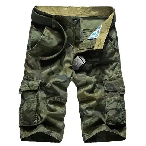 green camo Летние мужские Мульти карманные камуфляжные пляжные шорты для мужчин на открытом воздухе для верховой езды, скалолазания, износостойкие прямые до колен короткие свободные брюки - Цвет: green camo