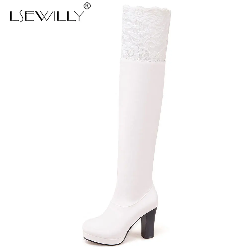 

Lsewilly 2019 new thigh high over the knee boots women round toe pu autumn winter boots solid colors platform shoes woman K109