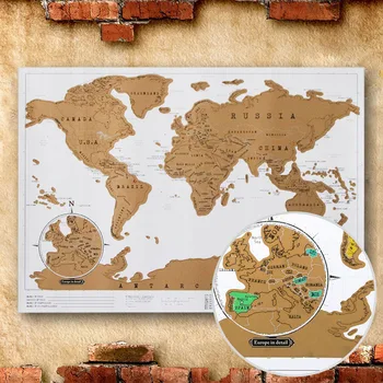 

Large Size Deluxe Scratch Off World Map Journal Travel Map Gold Foil Layer Personalized Gift Wall Sticker Poster Home Decoration