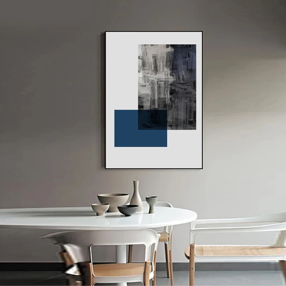 Модный черный синий прямоугольный пейзаж плакат винтажный художественный принт