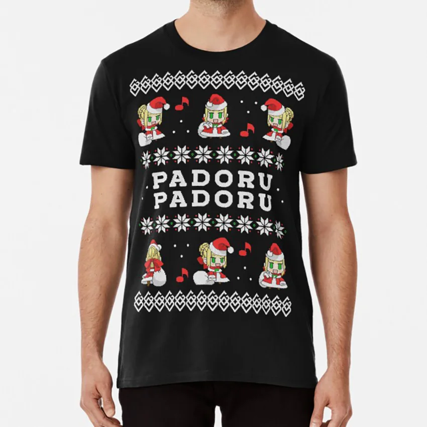 black PADORU футболка padoru saber fate Уродливый Рождественский свитер nero зимние праздники забавные meme fate grand order - Цвет: black