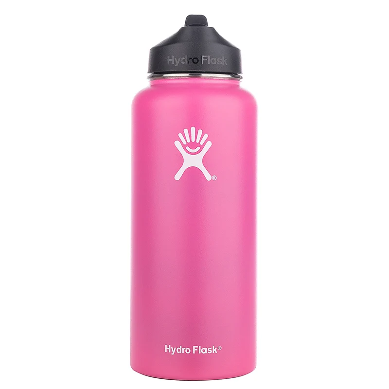 Pink 18/32/40OZ гидро фляга утепленная Нержавеющая сталь бутылка для воды с широким горлышком Стакан Кружка Охладитель кофе с крышкой соломы - Цвет: Pink