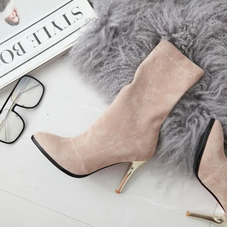 

Women Boots Fashion Shoes Ankle Boots Faux Fur Warm Boots Zapatos De Mujer Slip-On Pointed Toe Thin Heels Boots Size 34-43