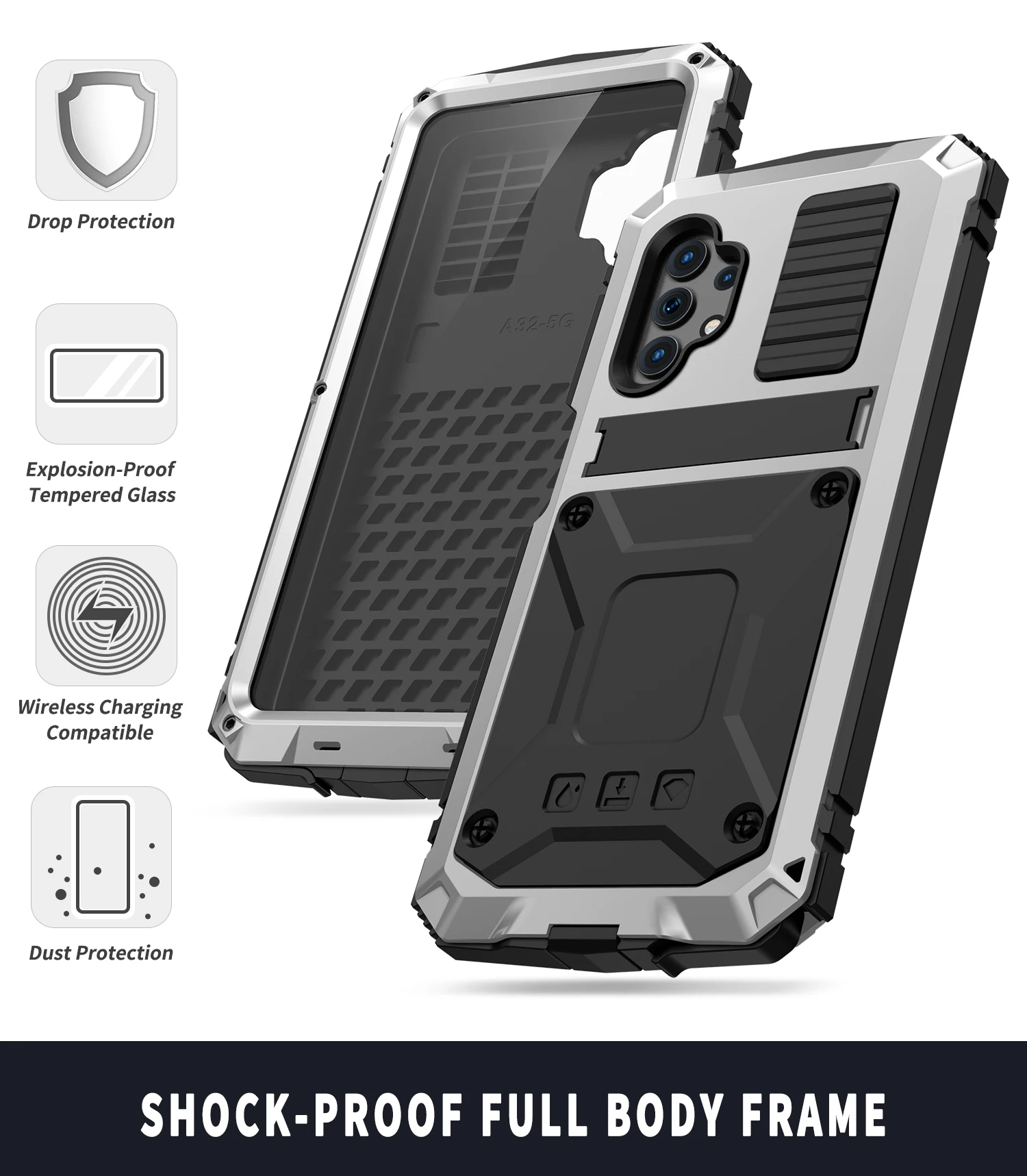 For Samsung A32 5G A326B Case Metal Shockproof Cover For Samsung Galaxy A32 4G Waterproof Cover 360 Full Body Armor Stand Case