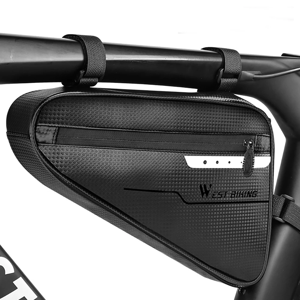 

PU Leather Zipper Waterproof Cycling Frame Bike Tube Bag Triangle Pouch Large Capacity Front Reflective Bycicle Accessories
