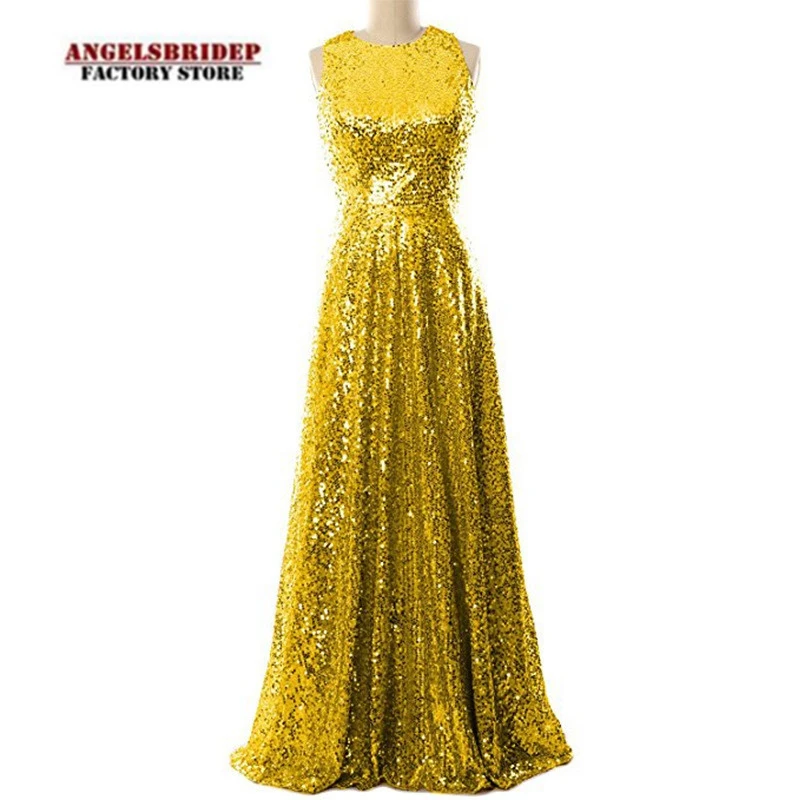 

Angelsbridep 2 STORE Sequin Long Evening Dresses Sexy High Neck Floor-Length Formelle Robes Formal Celebrity Party Gowns Gold