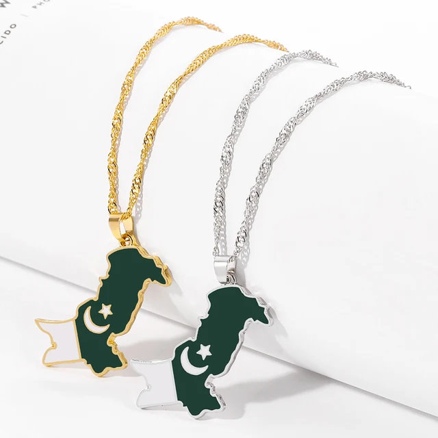 Pakistan National Flag Map Pendant Necklace