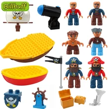 Blocos duplo tamanho grande figuras de ação citys pirata tesouro peito leme blocos de construção compatível marca duploes educação brinquedos