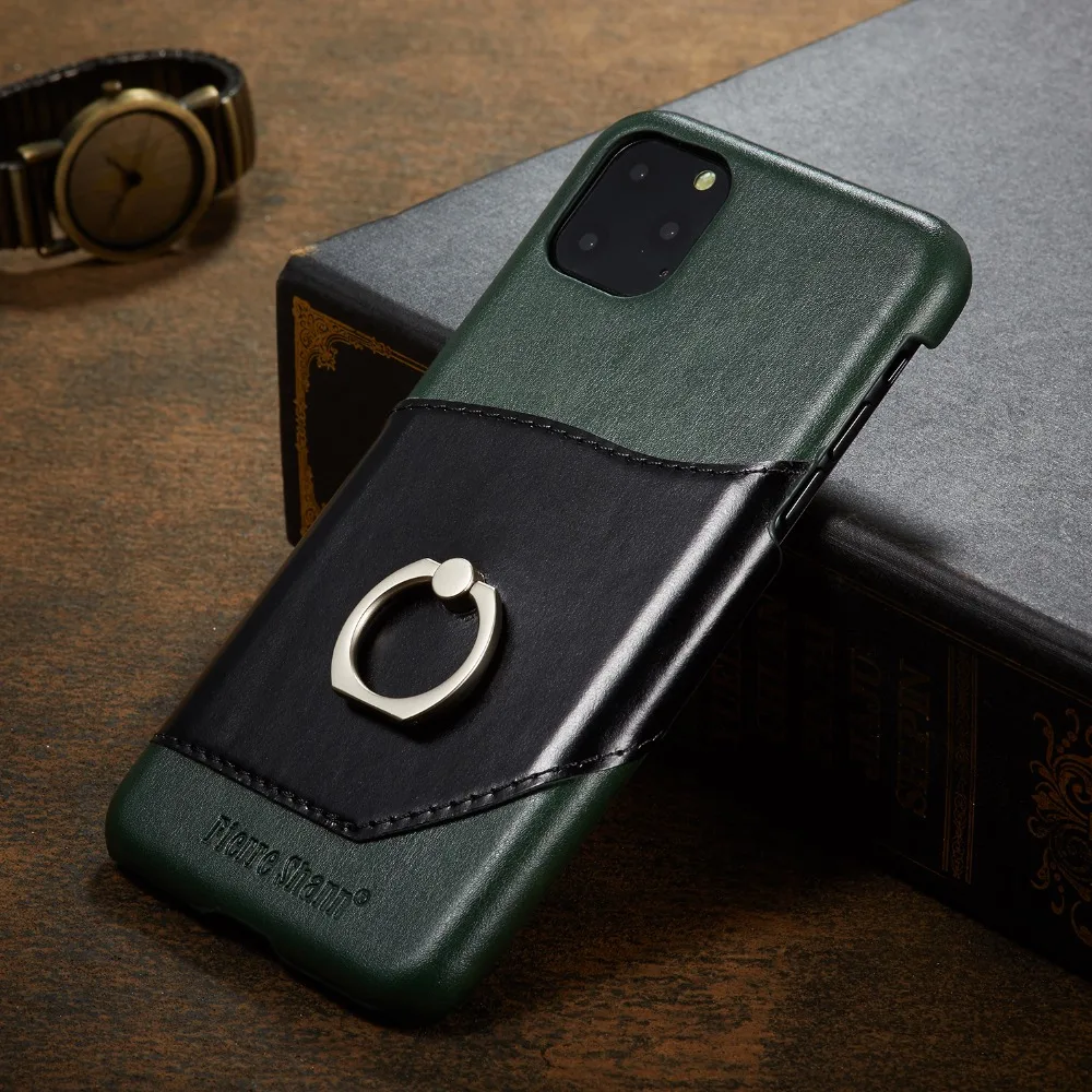 Fierre Shann бренд для iPhone 11 чехол рыцарь из натуральной кожи чехол для телефона карты Solt& палец кольцо ультра тонкий задняя крышка