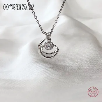 

OBEAR 100% 925 Sterling Silver Cutout Planet CZ Pendant Short Clavicle Necklace For Women Fashion Jewelry Gifts