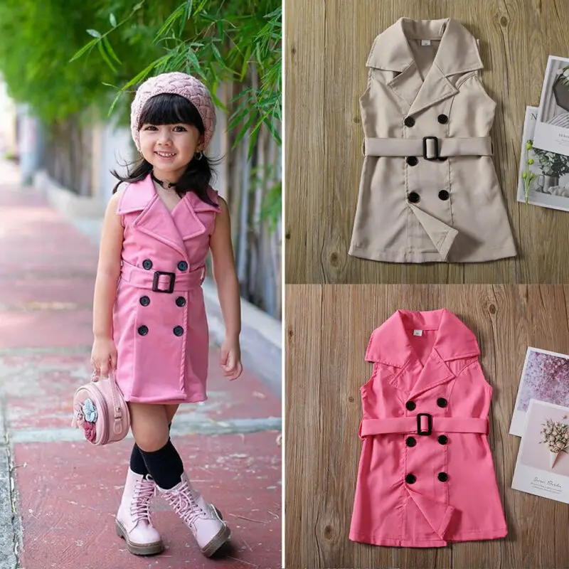 

1-6 Years Toddler Kid Baby Girl Trench Clothes Sleeveless Girls Windbreaker Solid Red Khaki Trench For Girls Windbreaker Coats