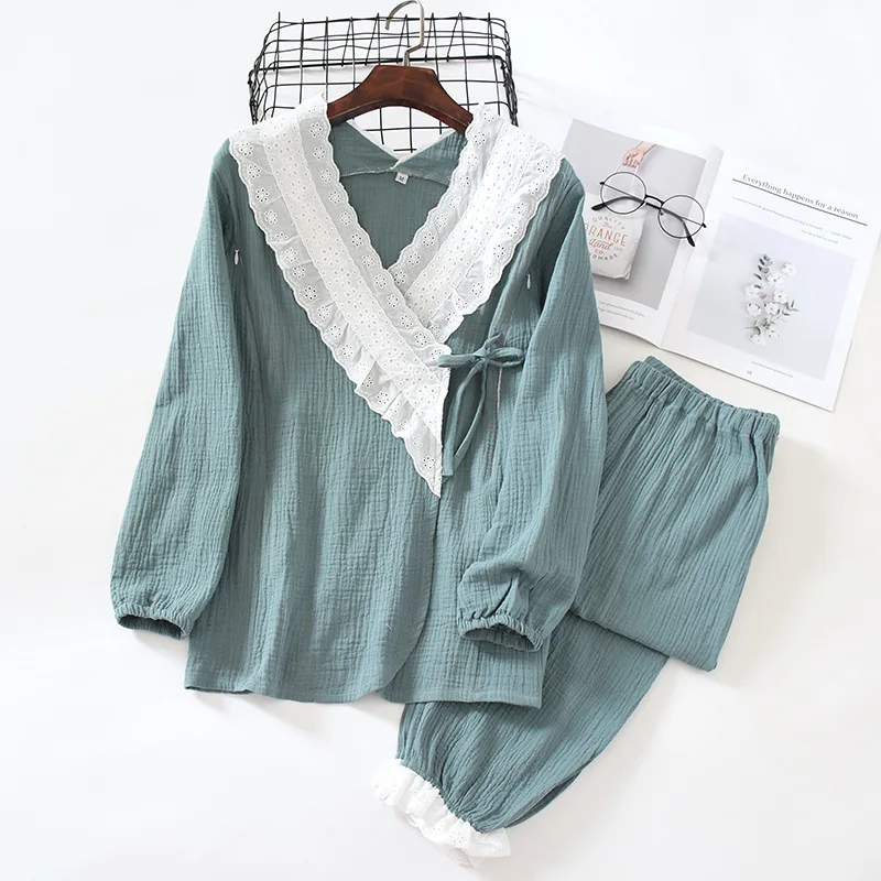 Пижама Fdfklak для беременных новинка весенне осенняя кружевная кормящих мам костюм