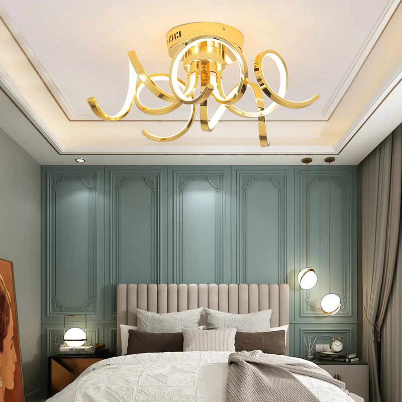 Online Candelabro Led moderno para sala de estar, comedor, montado en el techo, iluminación LED, Cromo oro, AC90 260V