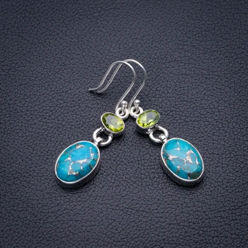 

Natural Turquoise Adn Peridot Handmade 925 Sterling Silver Earrings 1.75" D3447