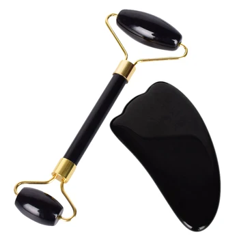 

Jade Roller Natural Black Obsidian Scraping Massage Tool Anti Aging Wrinkle Puffiness Facial Skin Jade Rolling Treatment Therapy