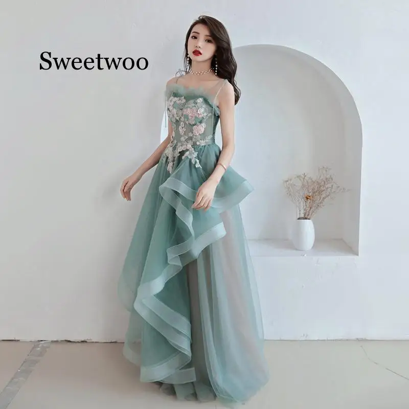 

Green Backless Long Stage Show Cheongsam Dress Vestidos Party Dress Size XS-XXL