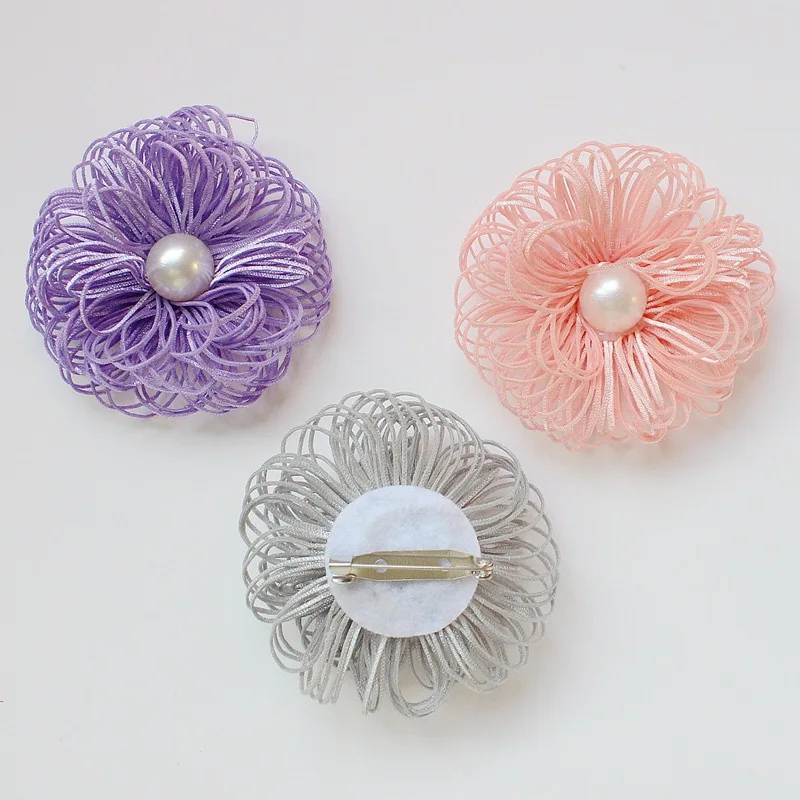 with brooch 60 шт./лот, новинка, птичье гнездо, цветок, сделай сам, аксессуары для одежды, декоративный корсаж, обувь, цветок для девочек, аксессуары для волос 6,5 см - Цвет: with brooch
