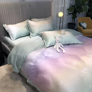 

High-End Spring and Summer 60 Import LF Austria Tencel Four-piece Set Korean Style Modern Silky Quilt Cover Bedding Article