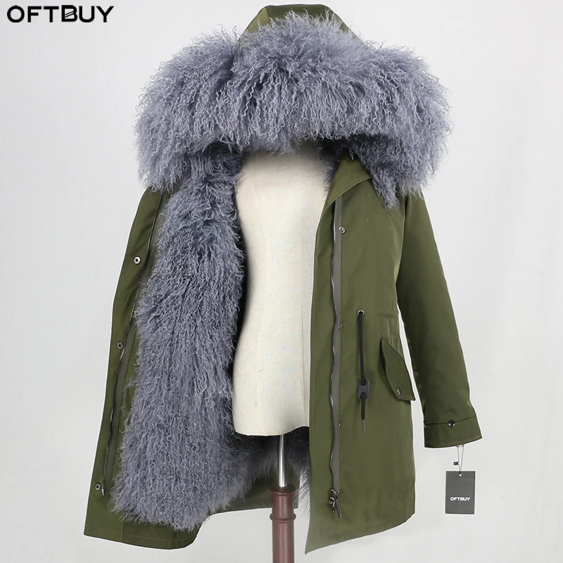 OFTBUY 2021 натуральная Монголия овечья шуба женская длинная парка зимняя куртка