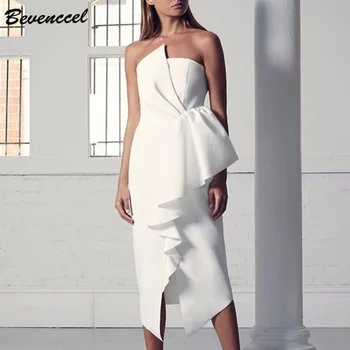

Bevenccel 2020 New Vestidos Strapless Celebrity Evening Party Dress Sexy Off Shoulder Ruffles Split Elegant Summer Women Dress