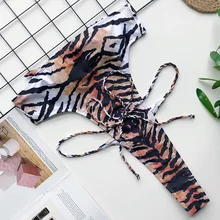 Женский купальник с леопардовым принтом, Цельный купальник,, купальник с высокой посадкой, Женский монокини с открытой спиной, Бразильский купальный костюм