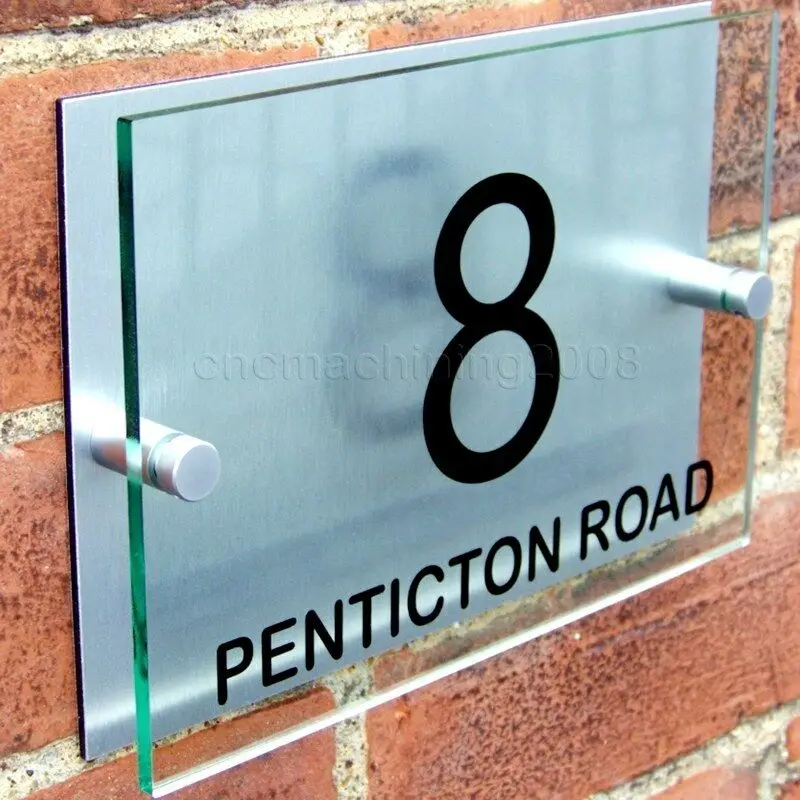 Silver 01 Customize House Door Number Plaque Wall Gate Sign Name Plate Glass Acrylic Aluminium - Цвет: Silver 01