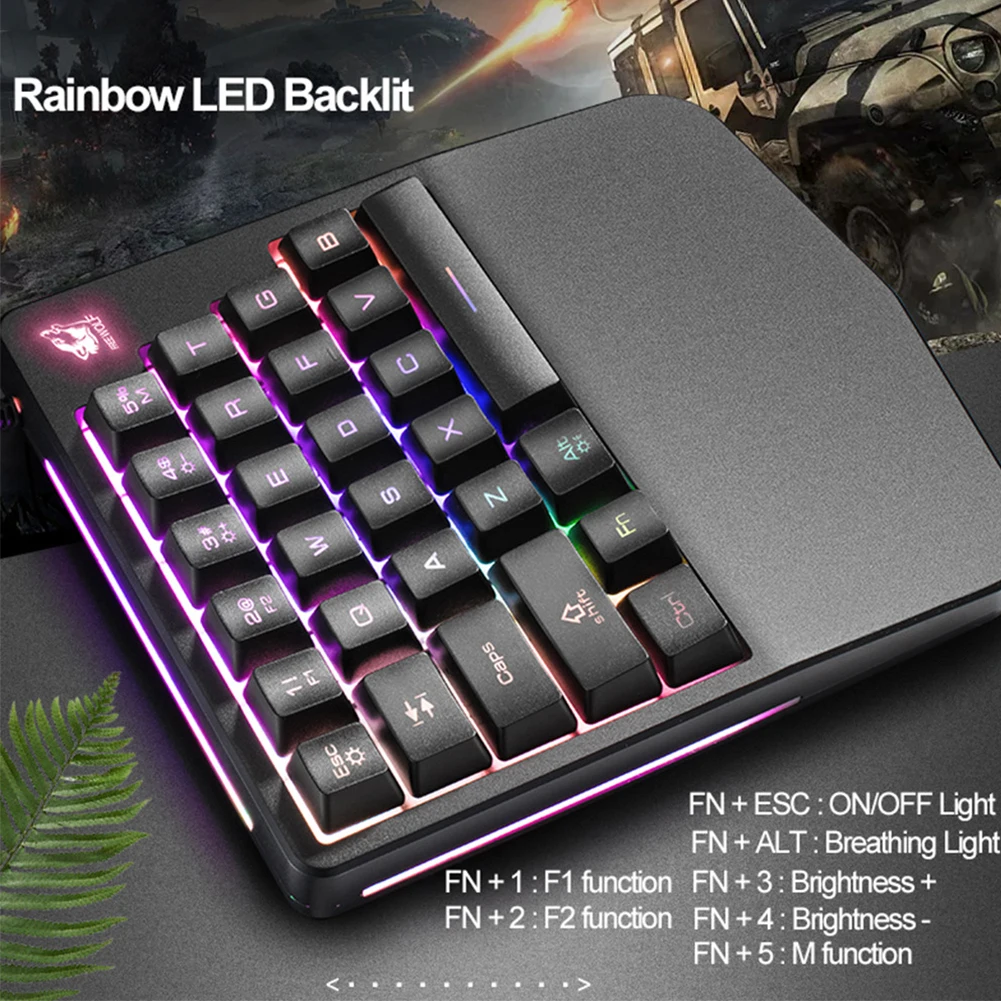  K11 28 Keys Wired Mini Keyboard Rainbow Backlight One Hand USB Keypad for Dota OW PUBG Game