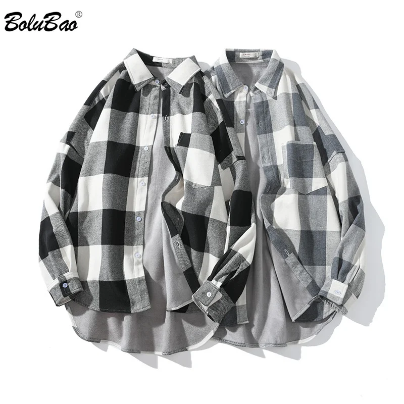BOLUBAO, зимняя брендовая мужская Повседневная рубашка, новая мужская Модная приталенная рубашка с отворотом, мужские теплые бархатные клетчатые рубашки с длинным рукавом