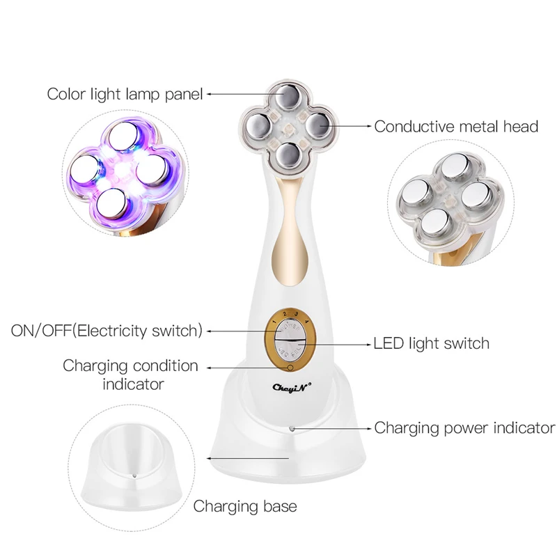 6 в 1 светодиодный прибор для ухода за кожей лица EMS массажер для лица RF радиочастотный прибор для ухода за кожей лица подтягивающий аппарат для красоты