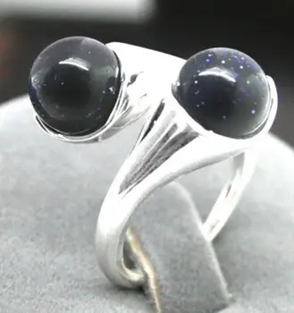 

Fashion jewelry wholesale good NATURAL 6MM BLUE SANDSTONE GEMS 925 STERLING SILVER RING SIZE ADJUSTABLE Fine Woma