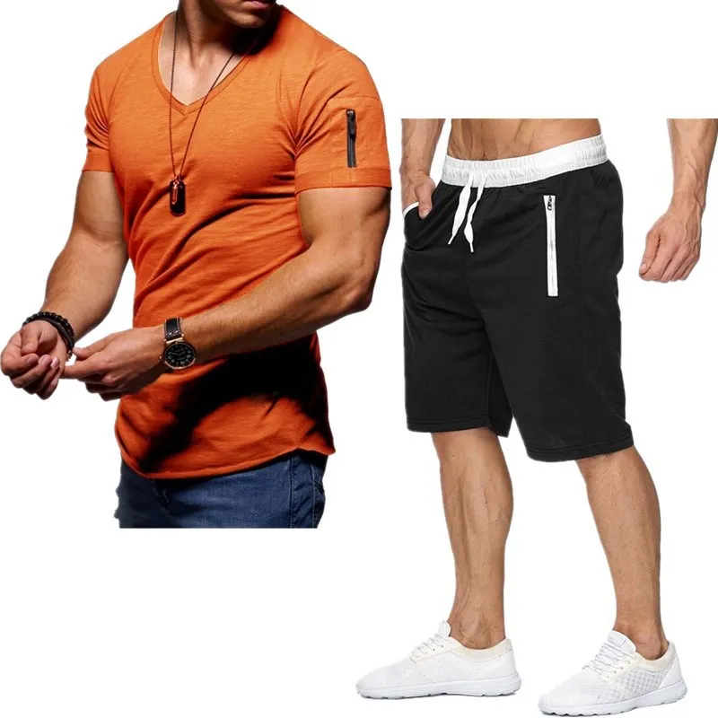 Popular Olevo 2 Piece Jogger Set Short Sleeve Tracksuit Running Large Size Sweatsuit Shorts Sweatpants Men's Sportswear Sports Suit