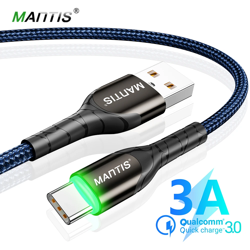 

MANTIS USB Type C Cable For Samsung a50 s10 s9 s8 s7 USB C Cable LED Data Sync Fast Charging Cord Xiaomi Mi9 Redmi Note 7 K20