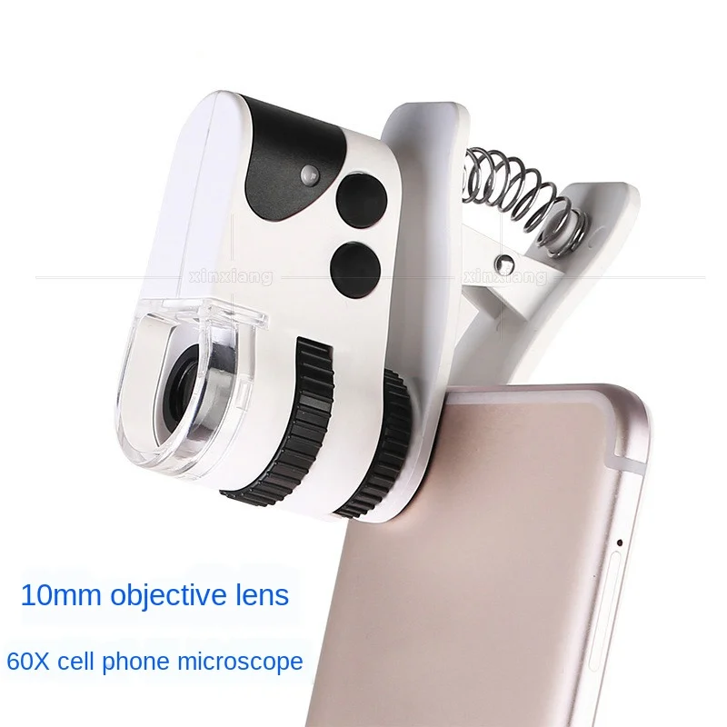 

The new USB rechargeable 60 times with LED light mobile phone clip microscope high magnification clear magnifying glass