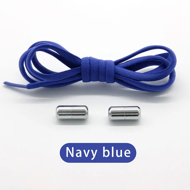 Elastic No Tie Shoelaces Semicircle Shoe Laces For Kids and Adult Shoelace for Sneakers Quick Lazy Metal Lock Laces Shoe Strings Navy Blue