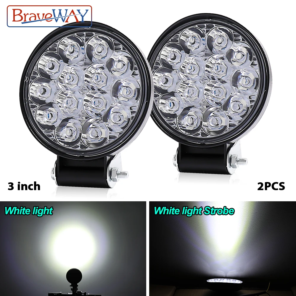 

BraveWay 2pcs 36W LED Strobe Light Mini Lamp Vehicle Work Light LED Truck 6000K Motorcycle Extra light for Moto SUV UTV ATV
