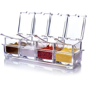 

Clear Seasoning Rack Spice Pots Spices Jars with Cover and Spoon Condiment Cruet Salt Sugar Storage Box crylic Container Case