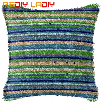 

Latch Hook Cushion Blue Stripes Pillow Case Pre-Printed Color Canvas Acrylic Yarn Latched Hook Pillow Crochet Cushion Cover Kits