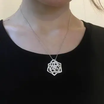 

silver color necklace inlaid stone rose rattan circle necklace for women