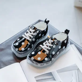 

Waterproof sneakers for Kids polka dot lace up skateboard shoes boy and girl square toe rain sneaker shoes