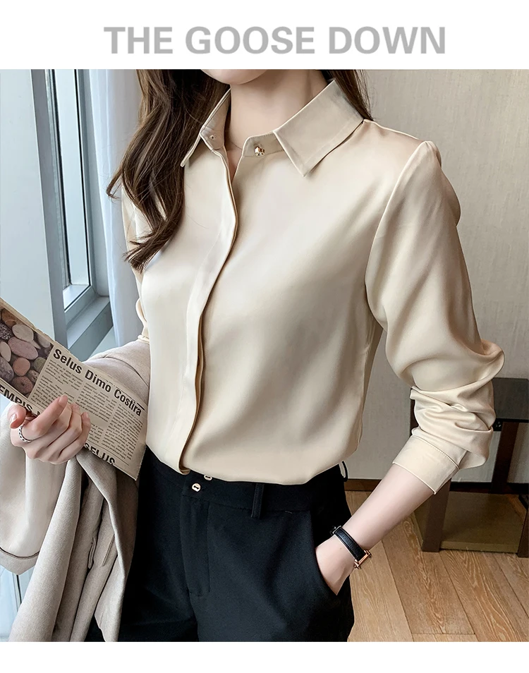 2022 Autumn Satin Women's Shirts Fashion Silk Button Solid OL Elegant Ladies Tops Long Sleeve Blouse Basic Women Shirts Blouses
