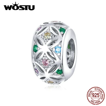 

WOSTU Colorful Charms 100% 925 Sterling Silver Fit Original Bracelet Pendant Zircon Round Beads Easter Series Jewelry CTC224